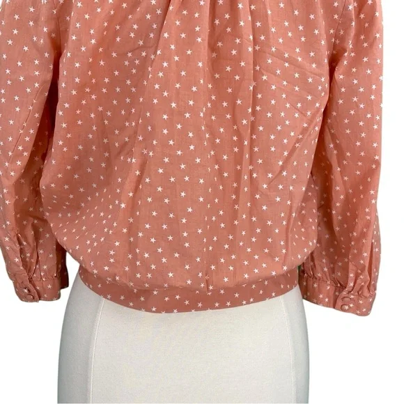 Madewell Peach Star Scatter Cute Boho 3/4 Sleeve Casual Wrap Blouse - Picture 10 of 16